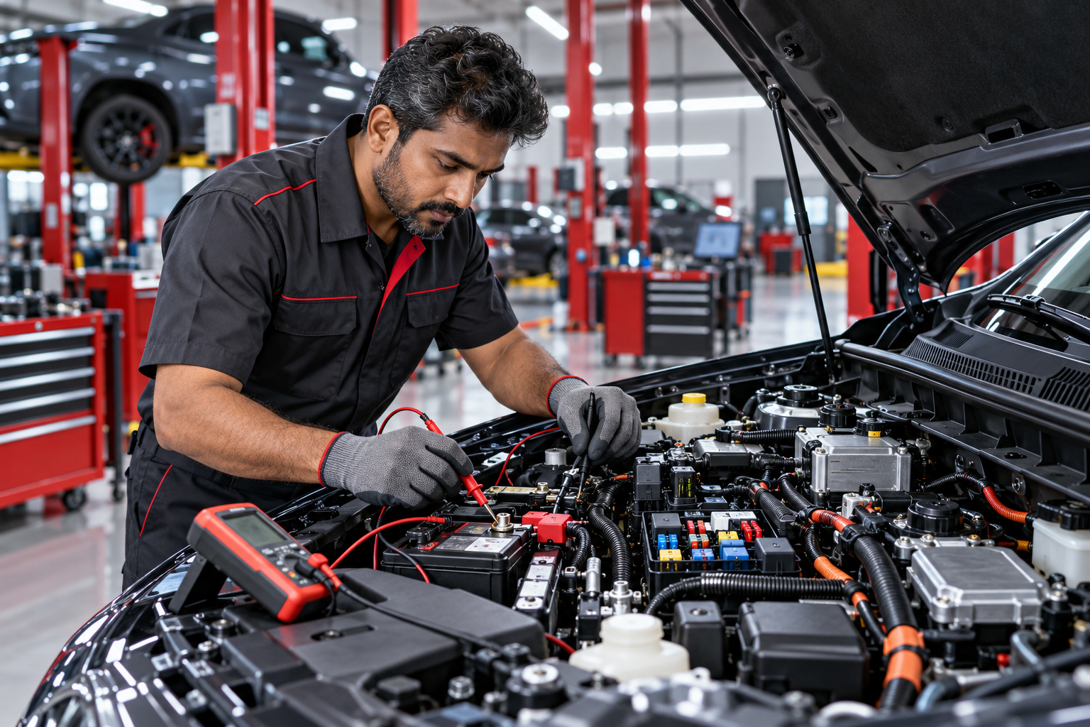 Electrical diagnostics on a car engine bay